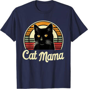 Cat Mama Cool Black Cat Mother's Day Retro Cat Mom T-Shirt - T-Shirt | Navy