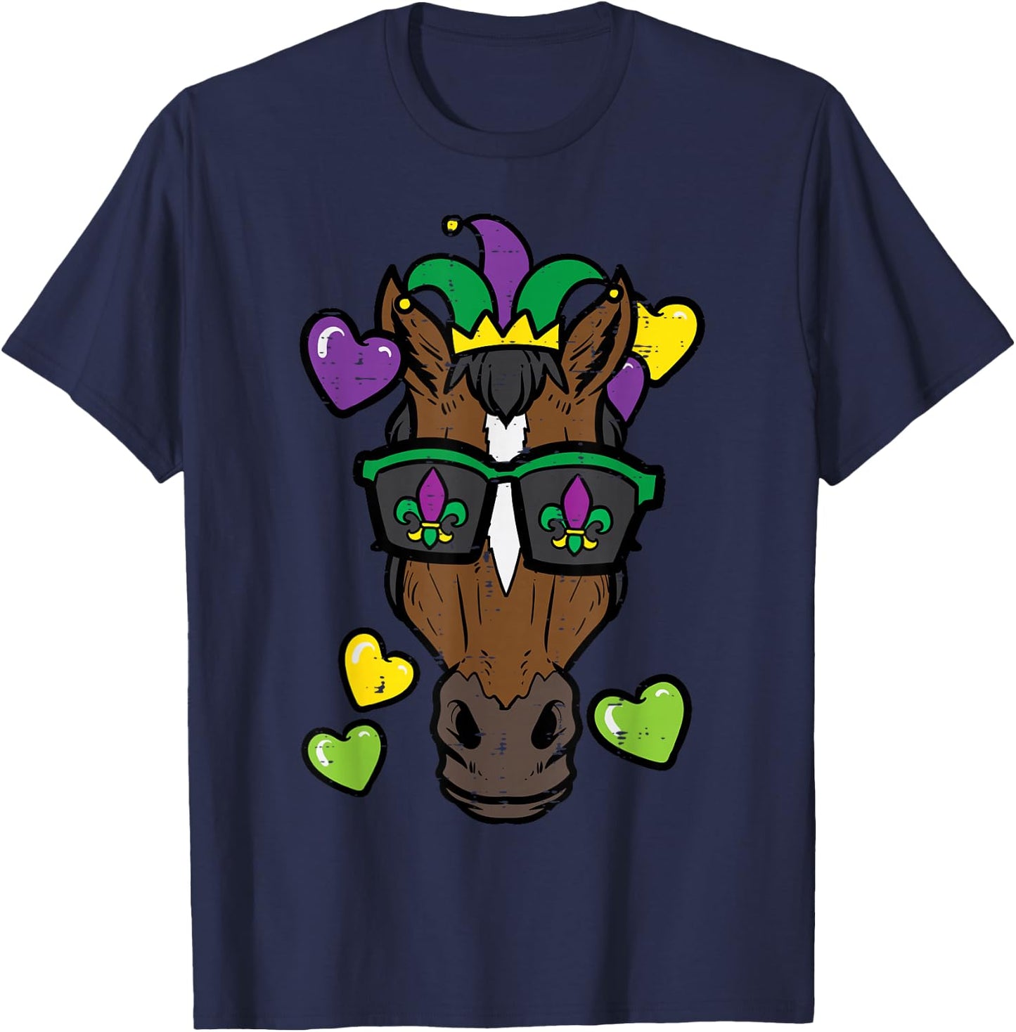 Mardi Gras Horse Face Carnival Equestrian Women Girls Kids T-Shirt - T-Shirt | Navy