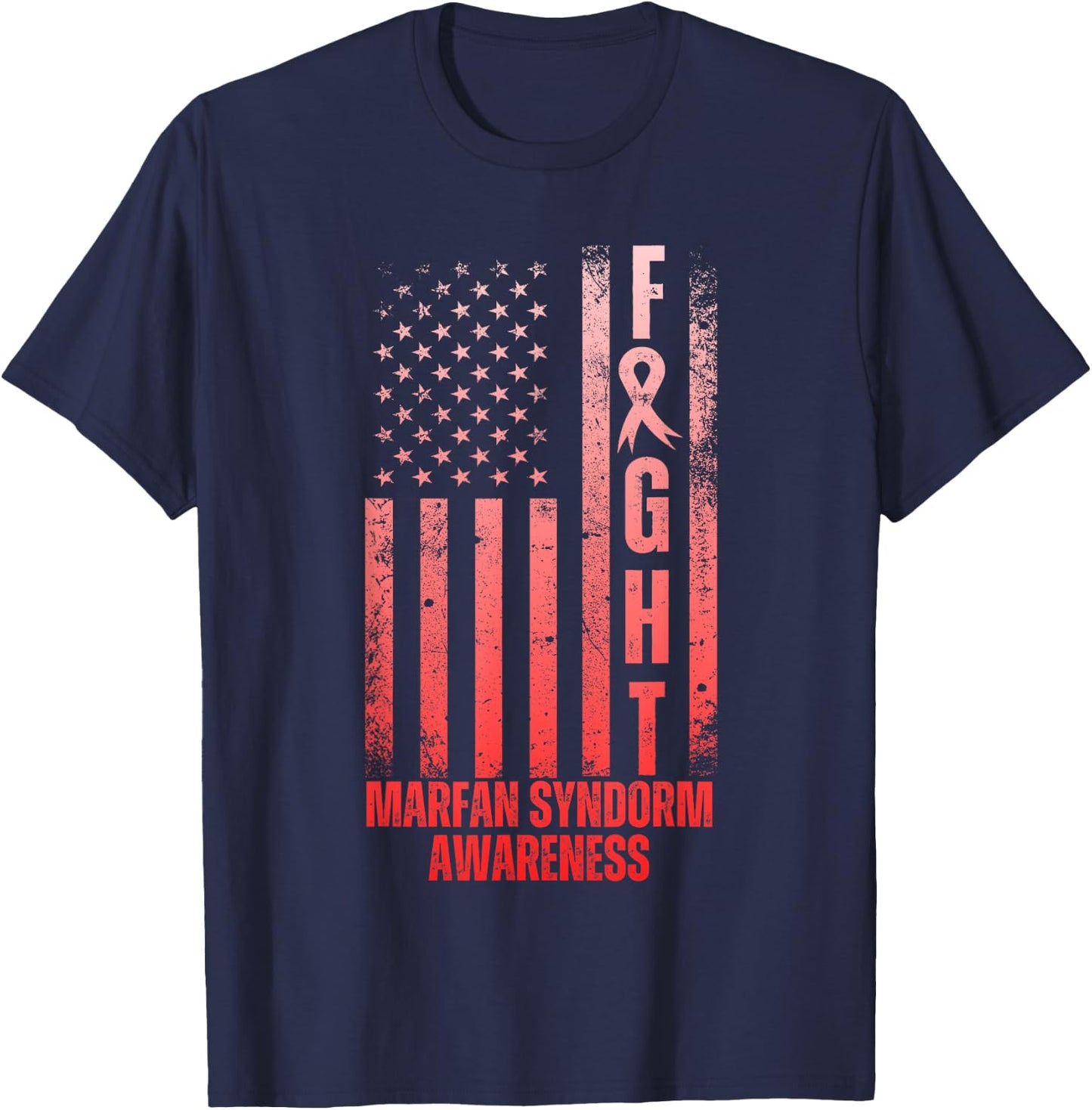 Fight Marfan Syndrome Awareness Fighters Wear Red Messy Bun T-Shirt - T-Shirt | Navy