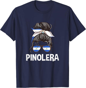 Pinolera Messy Bun Chica Nicaragua Women Nicaraguan Pride T-Shirt - T-Shirt | Navy