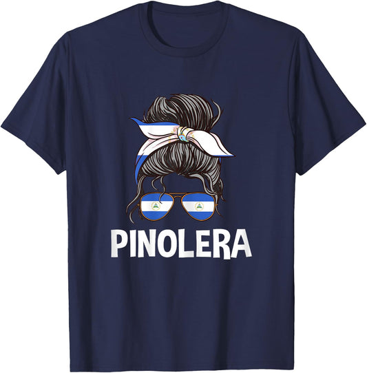 Pinolera Messy Bun Chica Nicaragua Women Nicaraguan Pride T-Shirt - T-Shirt | Navy