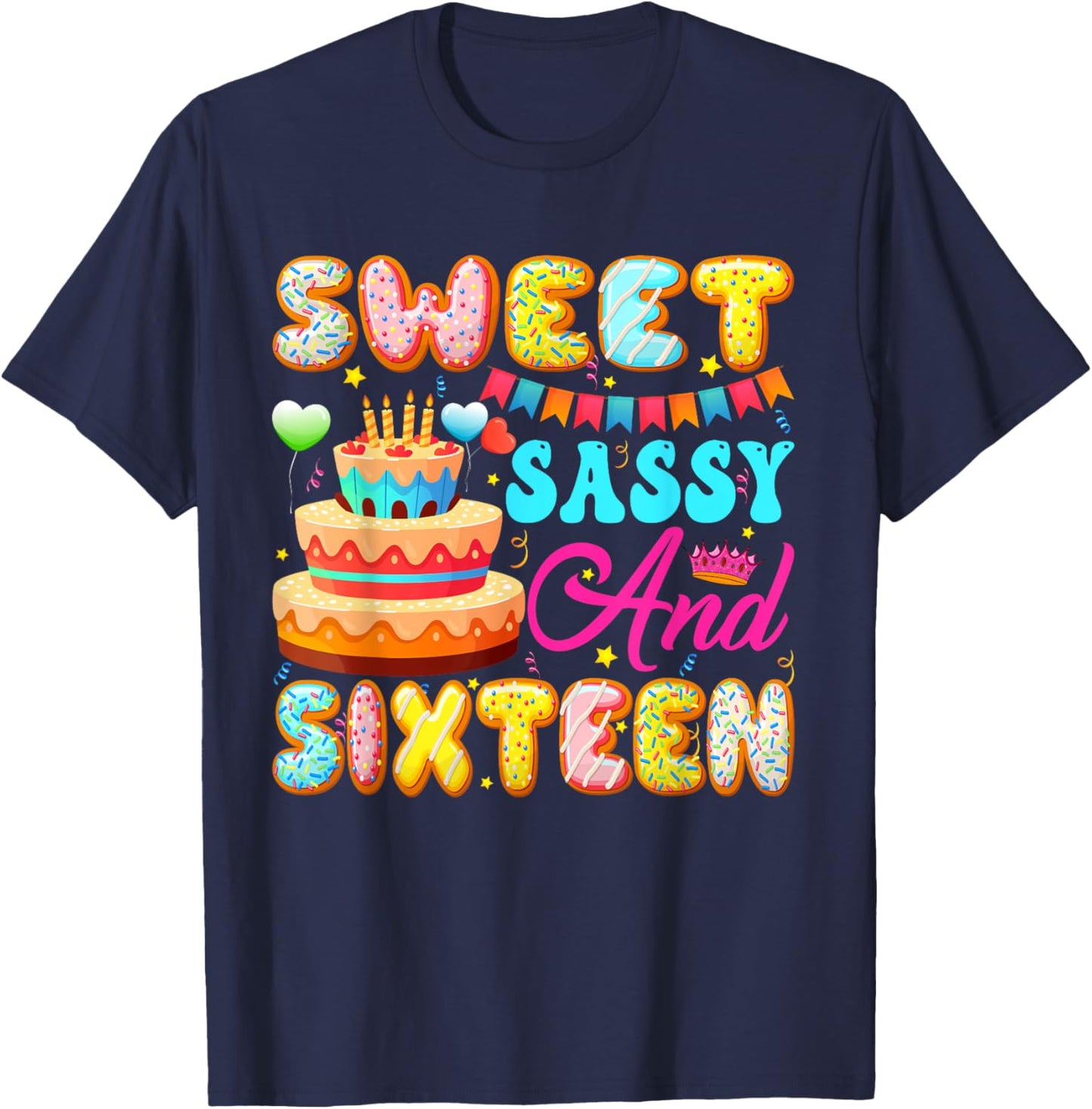 Sweet Sassy & Sixteen 16 Years Old Donut Lover 16th Bday T-Shirt - T-Shirt | Navy