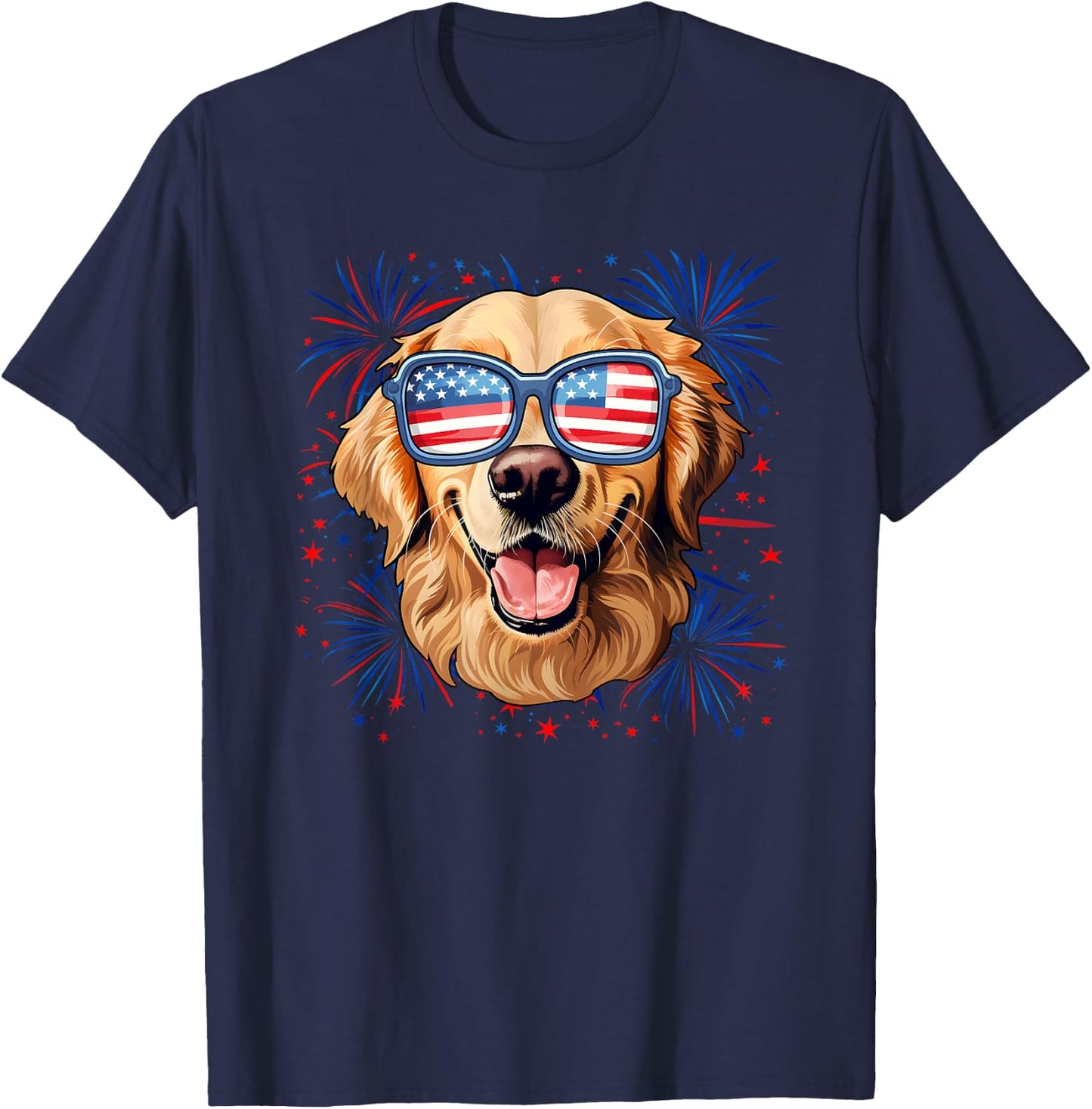 American 4th Of July Golden Retriever T-Shirt - T-Shirt | Navy