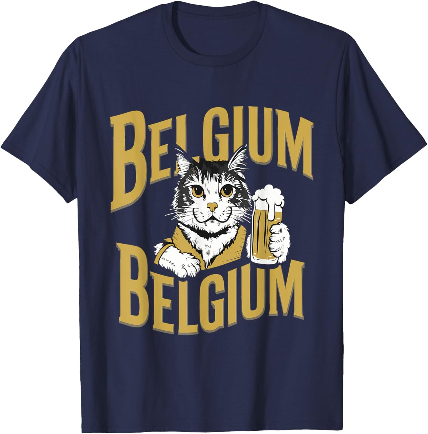 Retro Cat Beer Travel to Belgium T-Shirt - T-Shirt | Navy