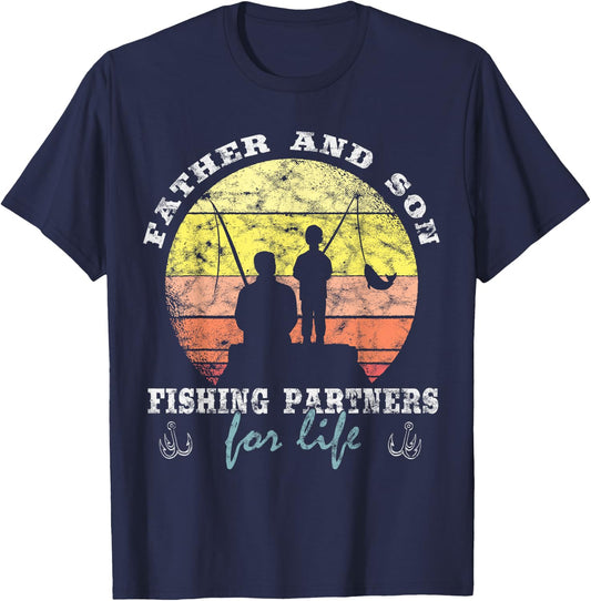 Father and Son fishing partners for life Fishing Fathers Day T-Shirt - T-Shirt | Navy