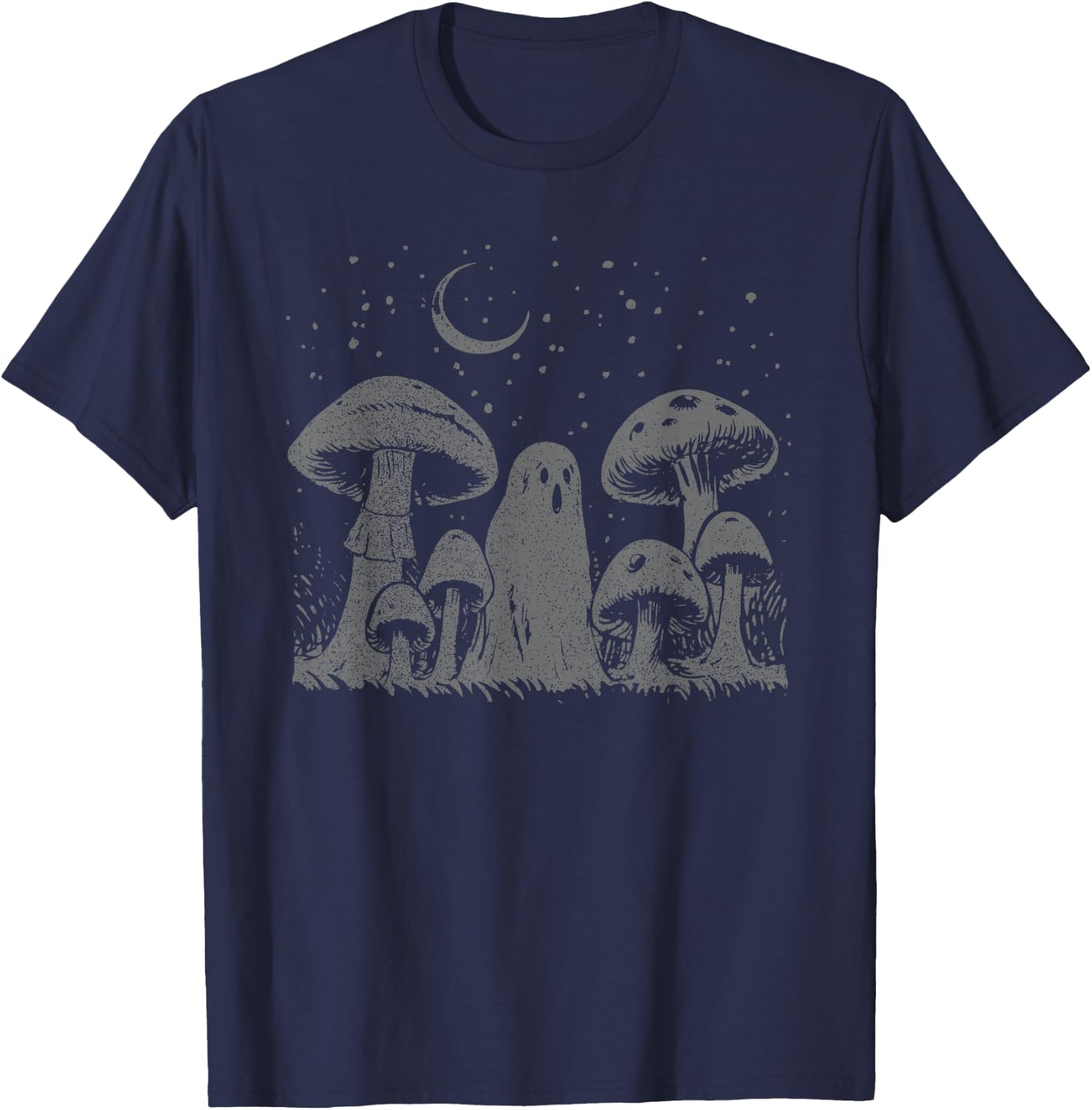 Halloween Mushroom Ghost Vintage Grunge 90 Aesthetic Graphic T-Shirt - T-Shirt | Navy