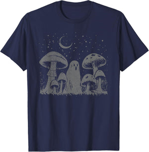 Halloween Mushroom Ghost Vintage Grunge 90 Aesthetic Graphic T-Shirt - T-Shirt | Navy