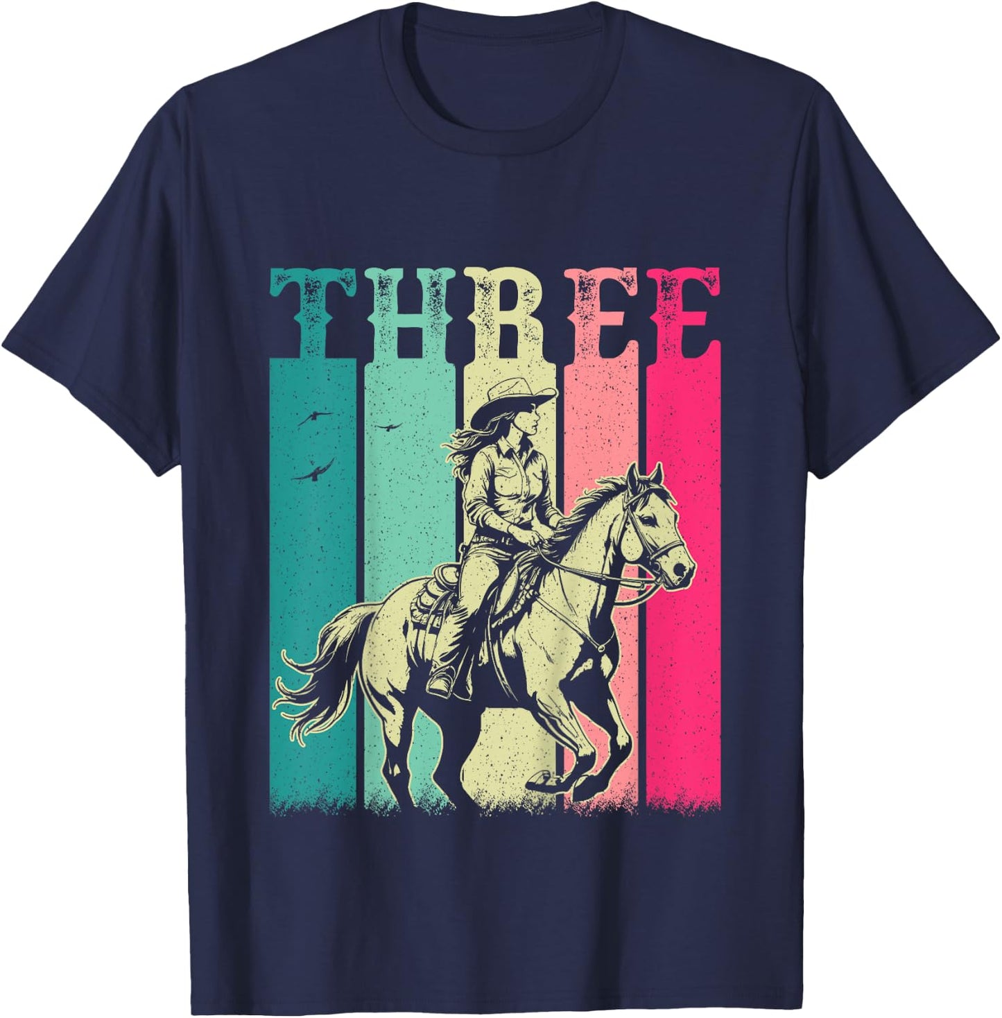 3rd Birthday Cowgirl Girls 3 Year Old Rodeo Horse Vintage T-Shirt - T-Shirt | Navy
