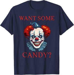 Want Some Candy Scary Evil Clown Halloween Costume T-Shirt - T-Shirt | Navy