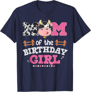 Mom Of The Birthday Girl Farm Cow Lover Mama Mother Matching T-Shirt - T-Shirt | Navy