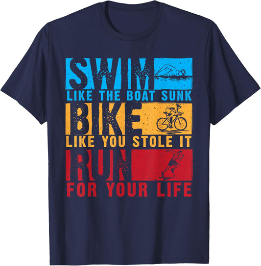 Cool Triathlon Women Boat Swim Bike Run Triathlete T-Shirt - T-Shirt | Navy