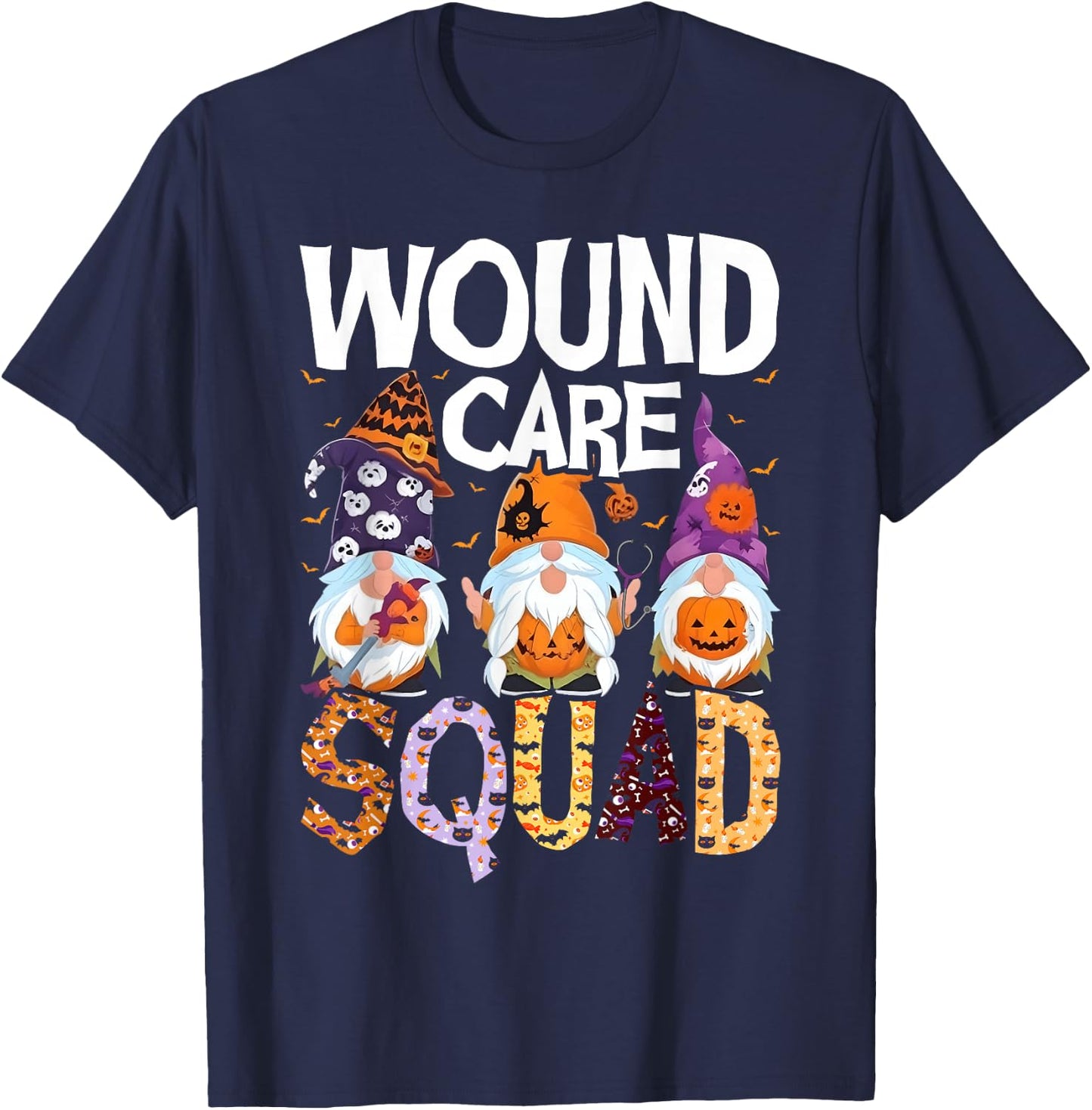 Wound Care Squad Gnome Nurse Halloween Scrubs Stethoscope T-Shirt - T-Shirt | Navy