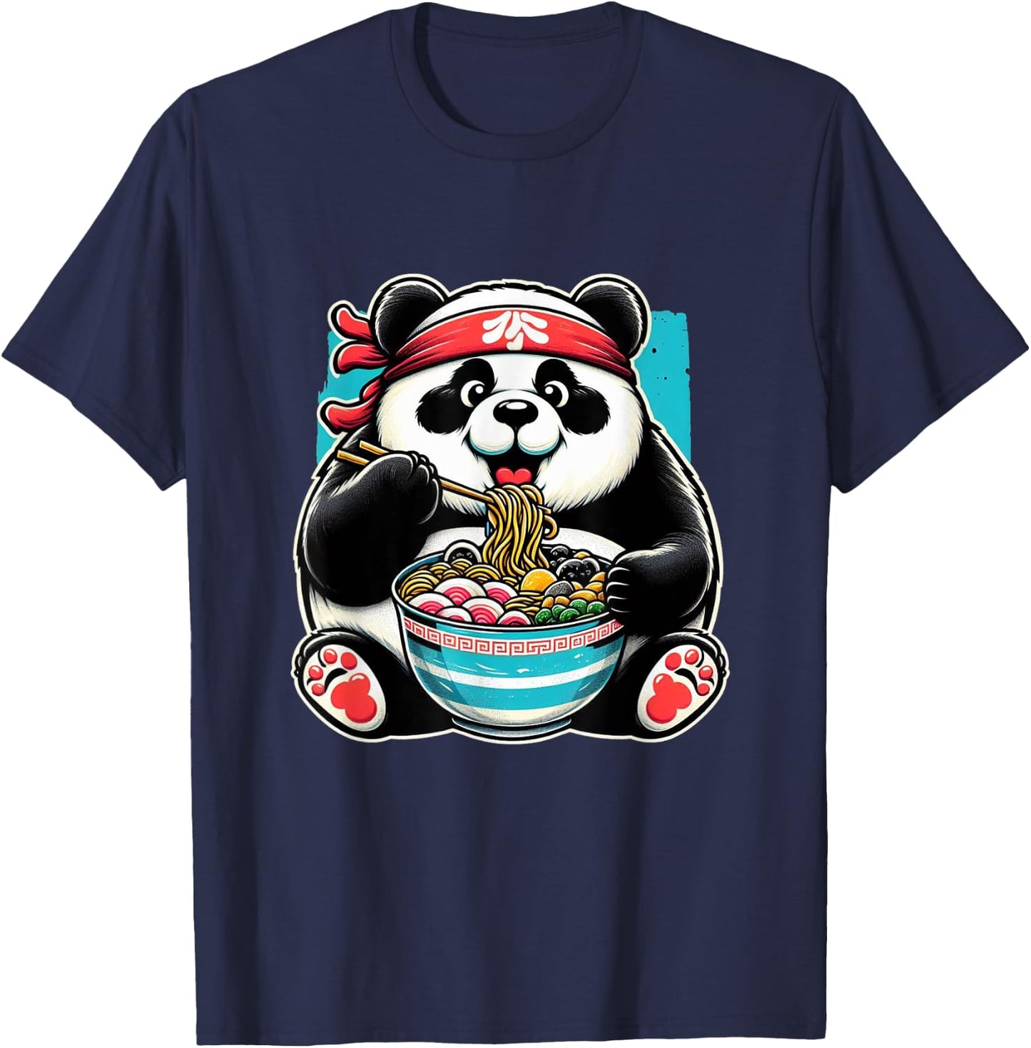 Kawaii Artwork Co Japanese Fat Panda Ramen Kawaii Neko Japanese Noodles Aesthetic Anime Panda Graphic Design -Teens & Young Adults - Black - Small - Short Sleeve T-Shirt - T-Shirt | Navy