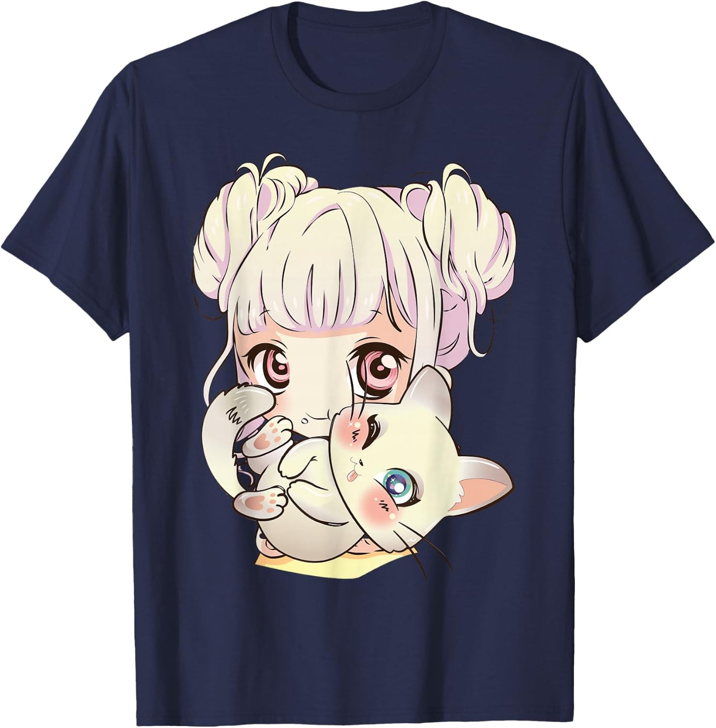 Cute Anime and Cats for Teen Manga Kawaii Graphic Otaku T-Shirt - T-Shirt | Navy