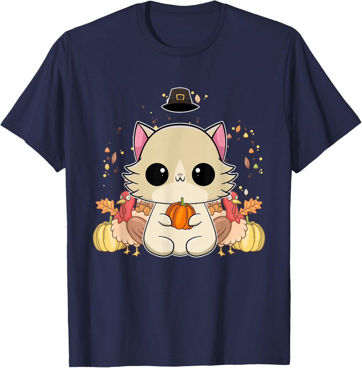 Ragdoll Cat Anime Kitten Thanksgiving Turkey T-Shirt - T-Shirt | Navy