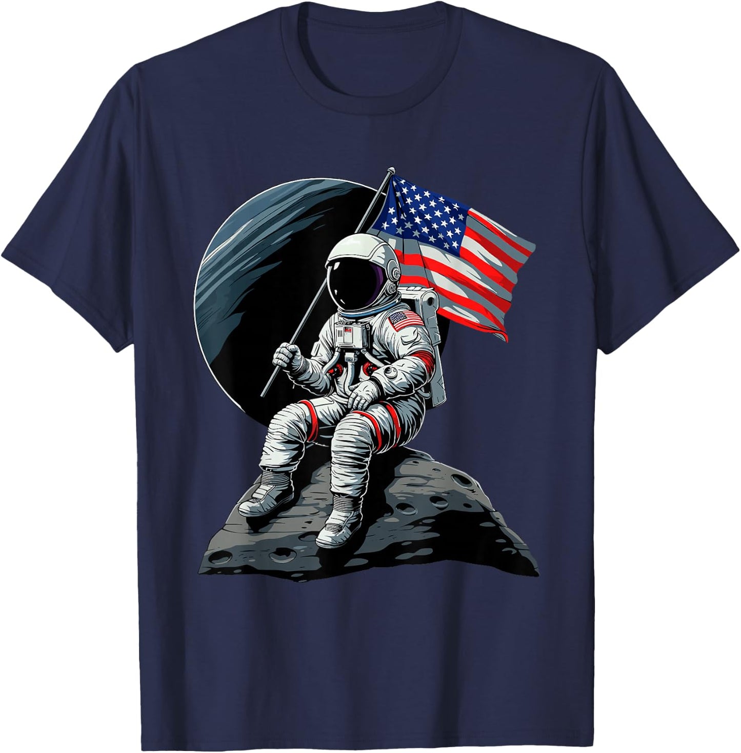 Patriotic Space Astronaut 4th Of July USA American Flag Women Men T-Shirt - T-Shirt | Navy