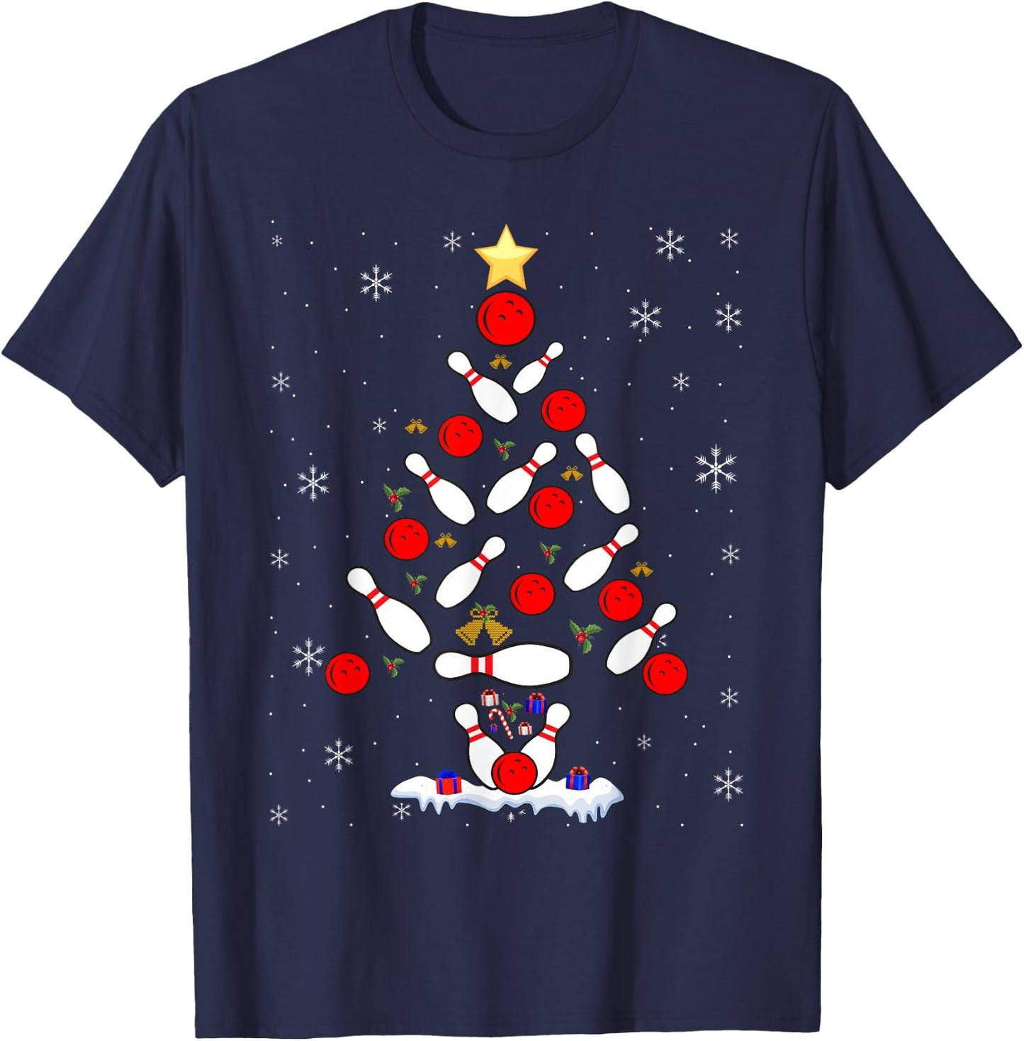 Funny Bowling Christmas Tree Lights Xmas Women T-Shirt - T-Shirt | Navy