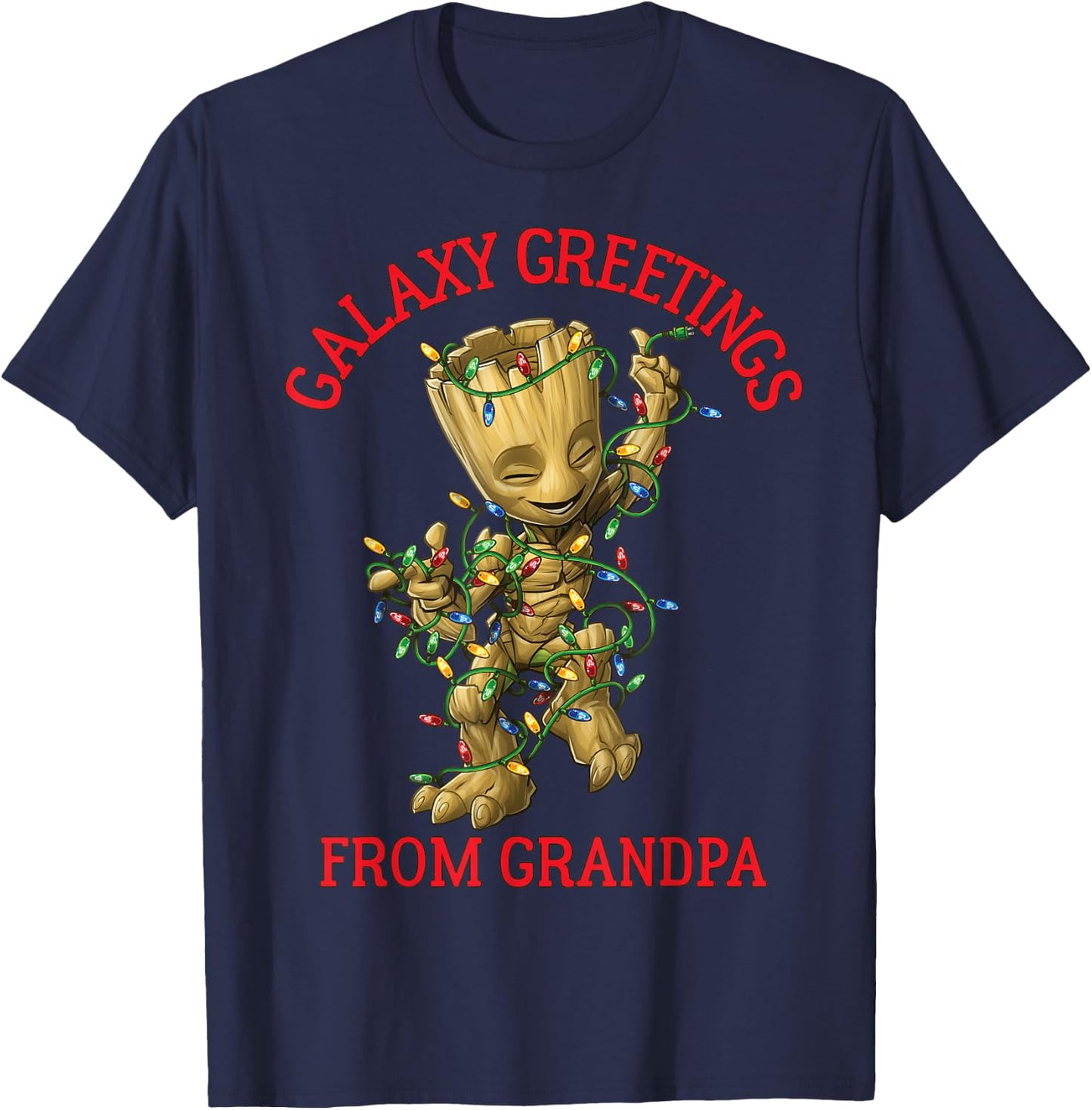 Marvel Groot Galaxy Greetings From Grandpa Christmas T-Shirt - T-Shirt | Navy