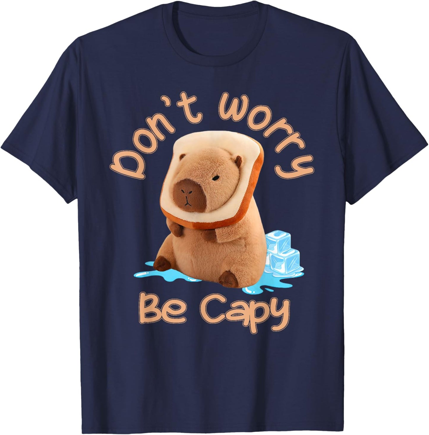 Capybara Don't Worry Be Capy Distressed T-Shirt - T-Shirt | Navy
