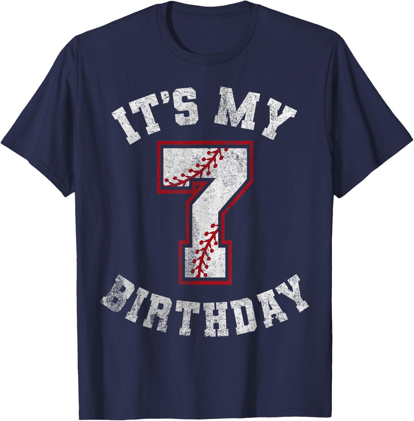 It's My 7th Birthday Baseball 7 Year Old Birthday Boys Kids T-Shirt - T-Shirt | Navy