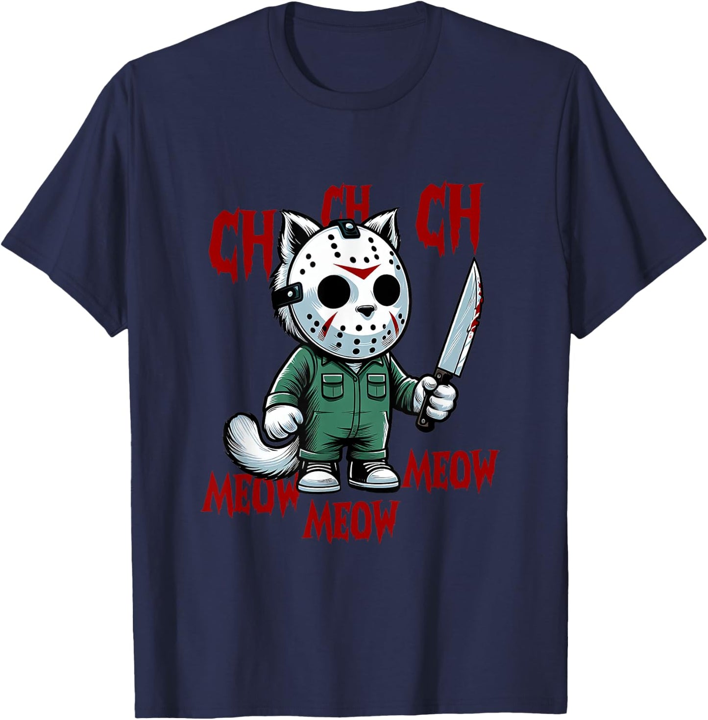 Funny Cat Horror Movies Cute Halloween for Cat Kitty Lovers Men Women T-Shirt - T-Shirt | Navy