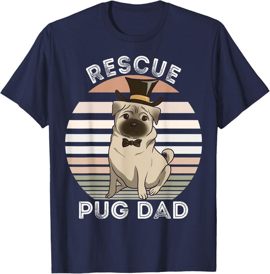 Rescue Pug Dad Funny Vintage Dog Lovers Men Women Kids T-Shirt - T-Shirt | Navy