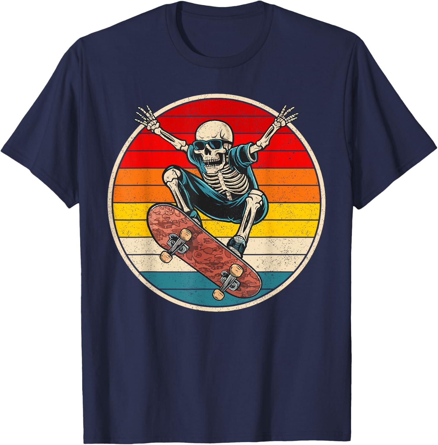 Retro Skateboarding Skateboard Skeleton Skateboarder Street T-Shirt - T-Shirt | Navy