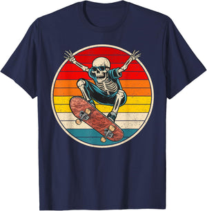 Retro Skateboarding Skateboard Skeleton Skateboarder Street T-Shirt - T-Shirt | Navy