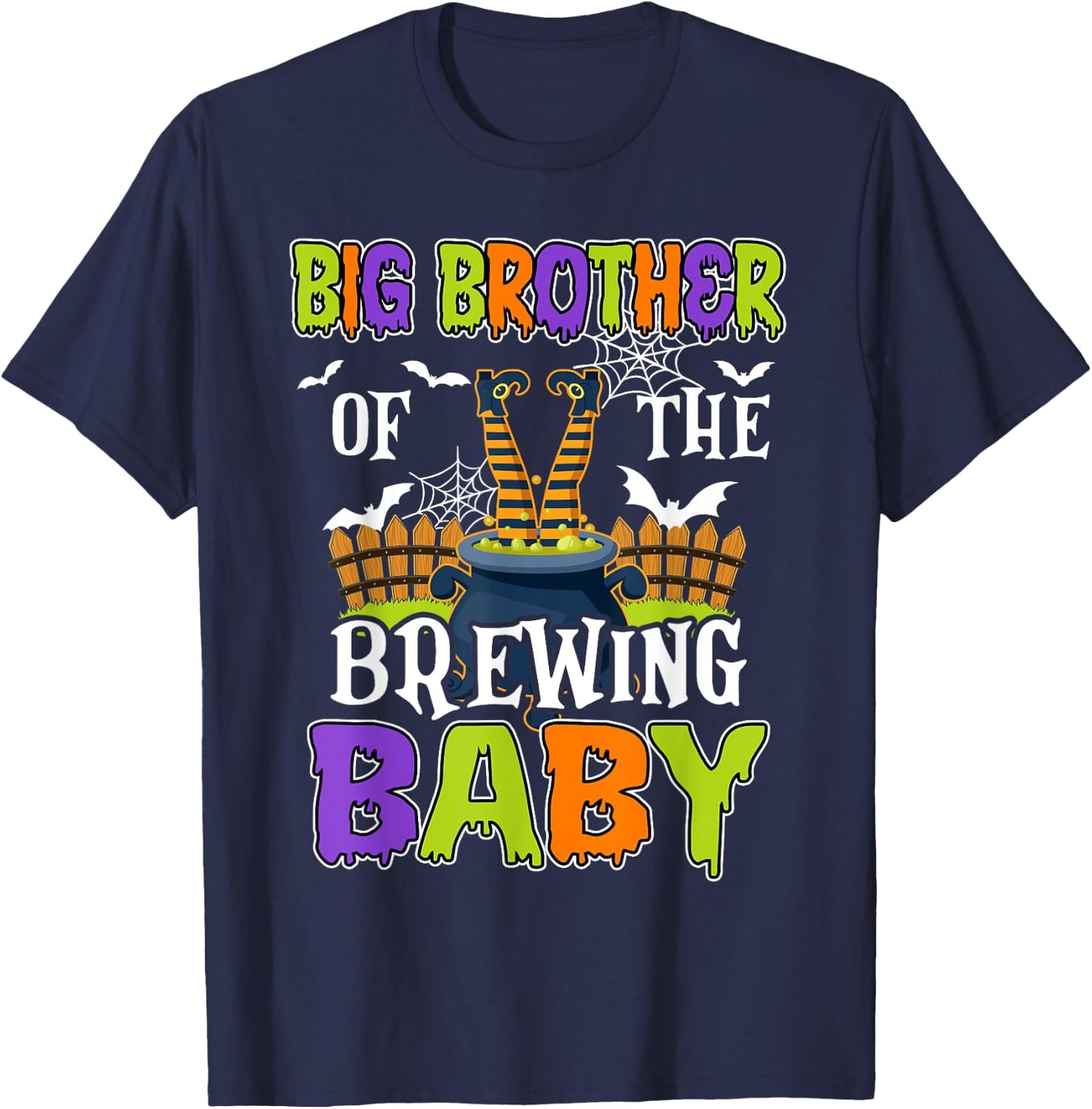 Big Brother Of The Brewing Baby Halloween Witch Baby Funny T-Shirt - T-Shirt | Navy