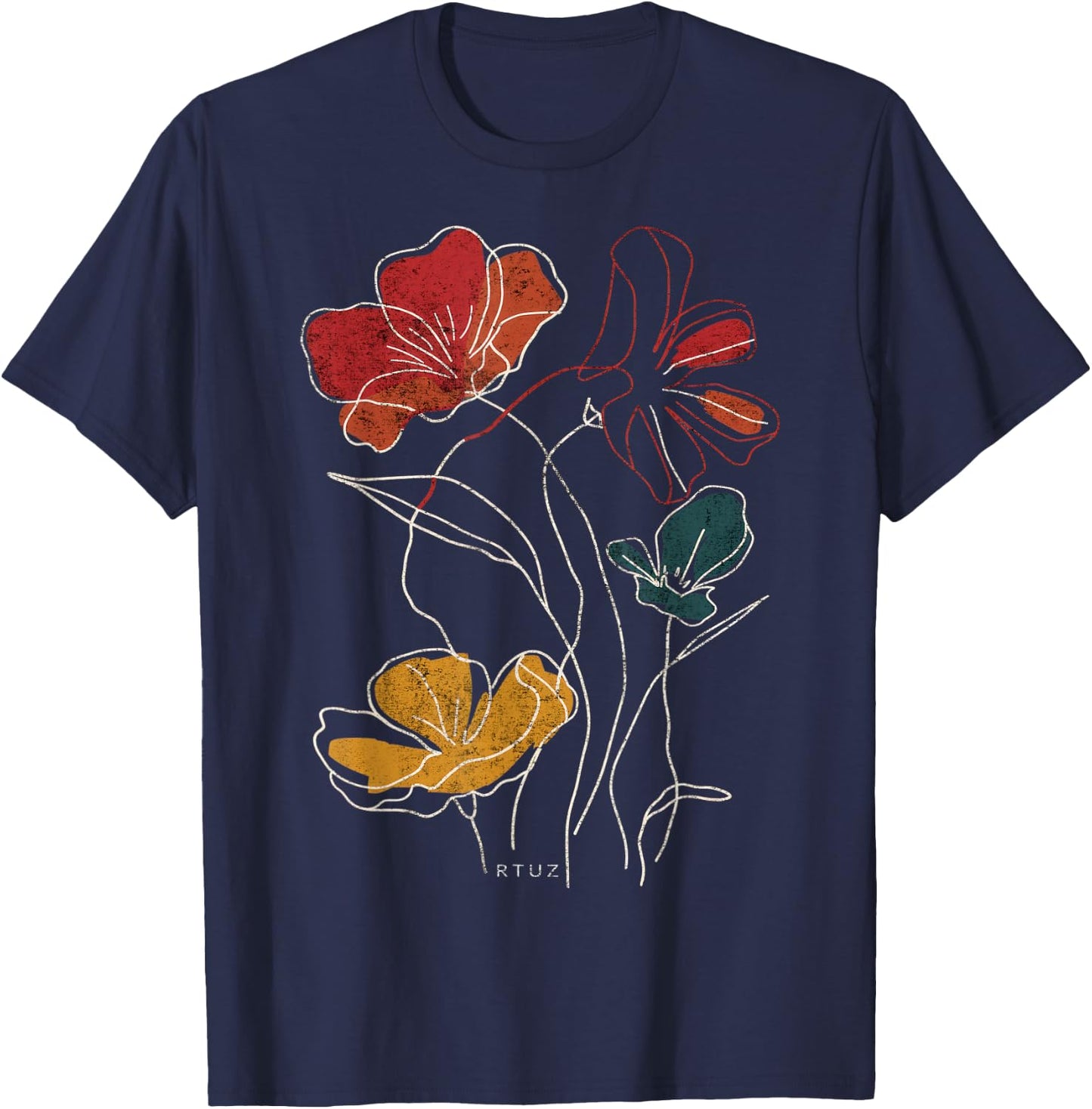 Boho Style Floral Pastel Design Flowers Hipster Streetwear T-Shirt - T-Shirt | Navy