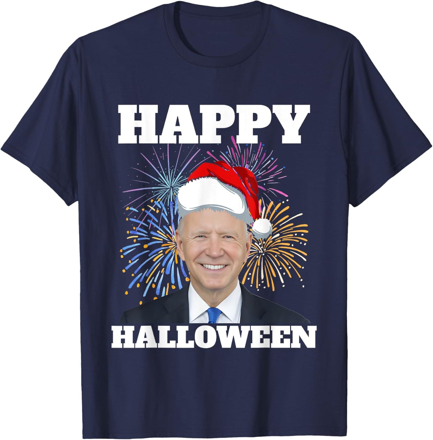 Funny Joe Biden 4th Of July Happy Halloween Firework US Flag Men T-Shirt - T-Shirt | Navy