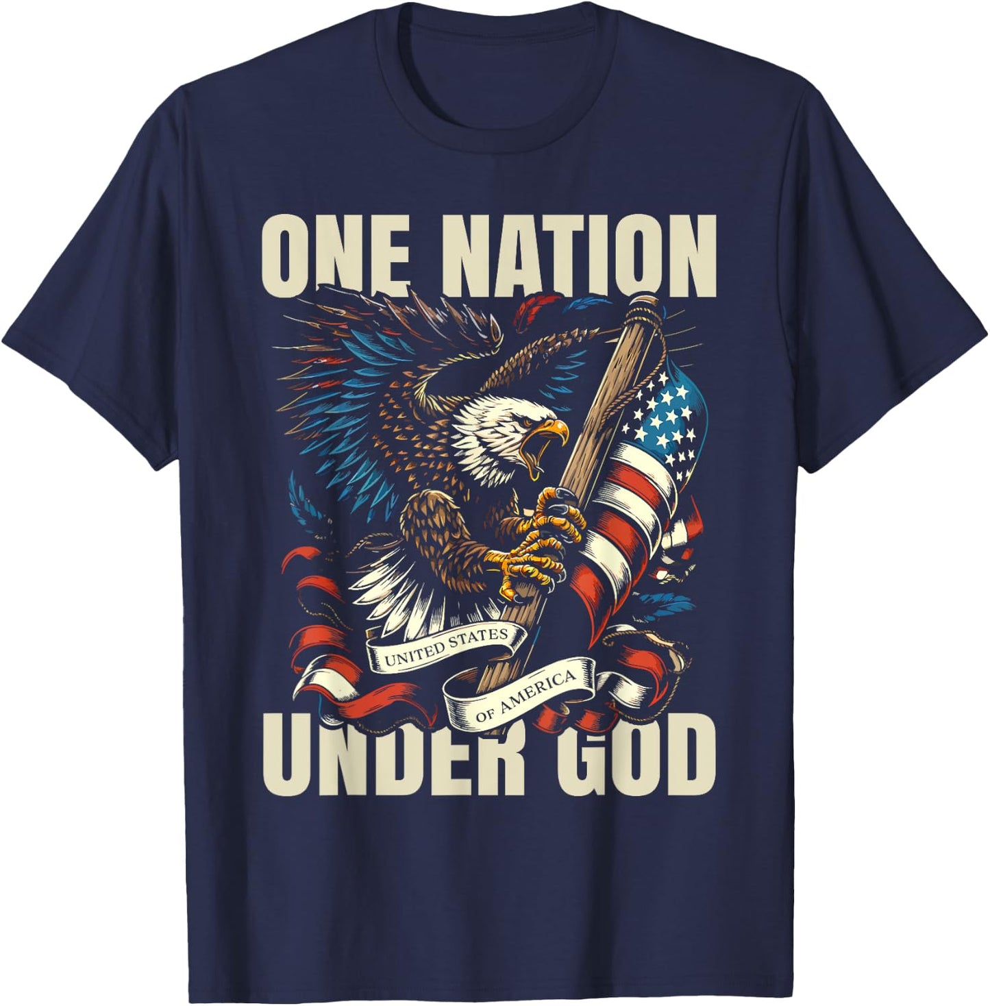 One Nation Under God Patriotic Eagle USA Flag Design T-Shirt - T-Shirt | Navy