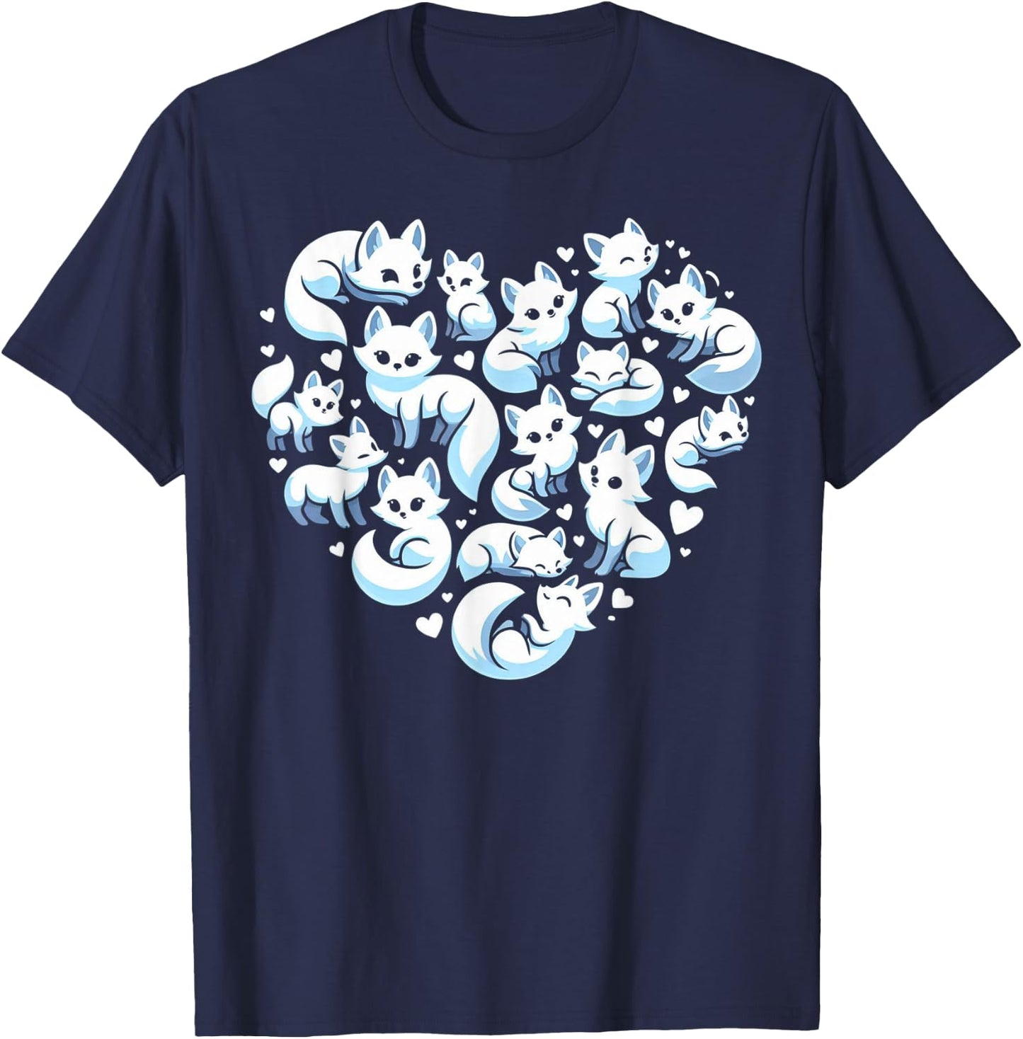 Cute Arctic Foxes Heart Graphic Ice Fox Artic Fox Lover T-Shirt - T-Shirt | Navy