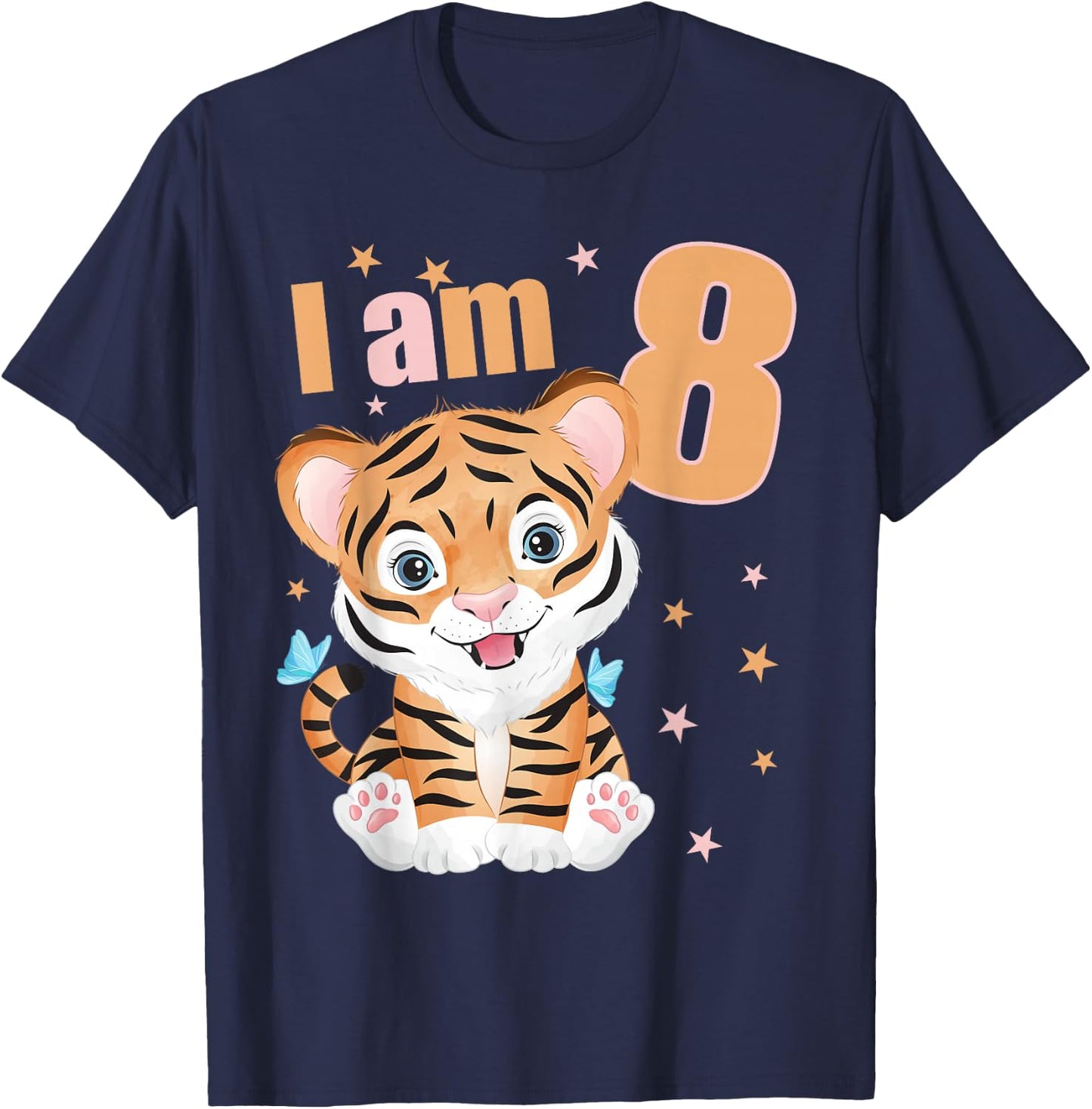 8 Years old 8 birthday outfit Boy girl Tiger T-Shirt - T-Shirt | Navy