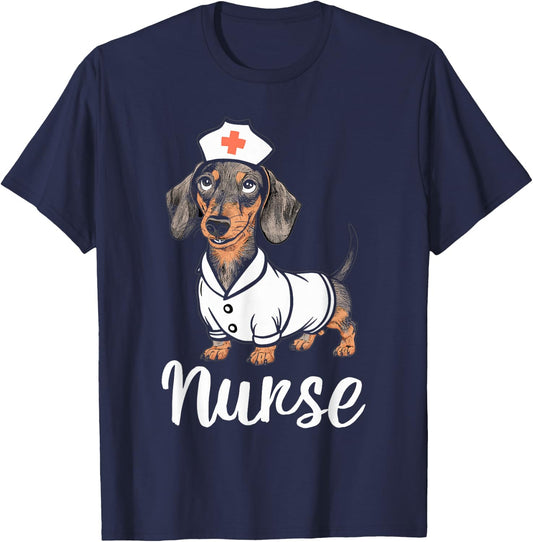 Nurse Dachshunds In Costumes Adorable Nurse T-Shirt - T-Shirt | Navy