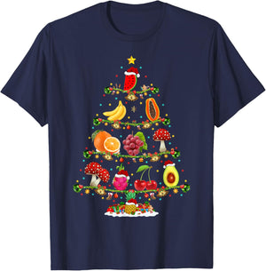 Xmas Lighting Vegetable Fruits Christmas Tree T-Shirt - T-Shirt | Navy