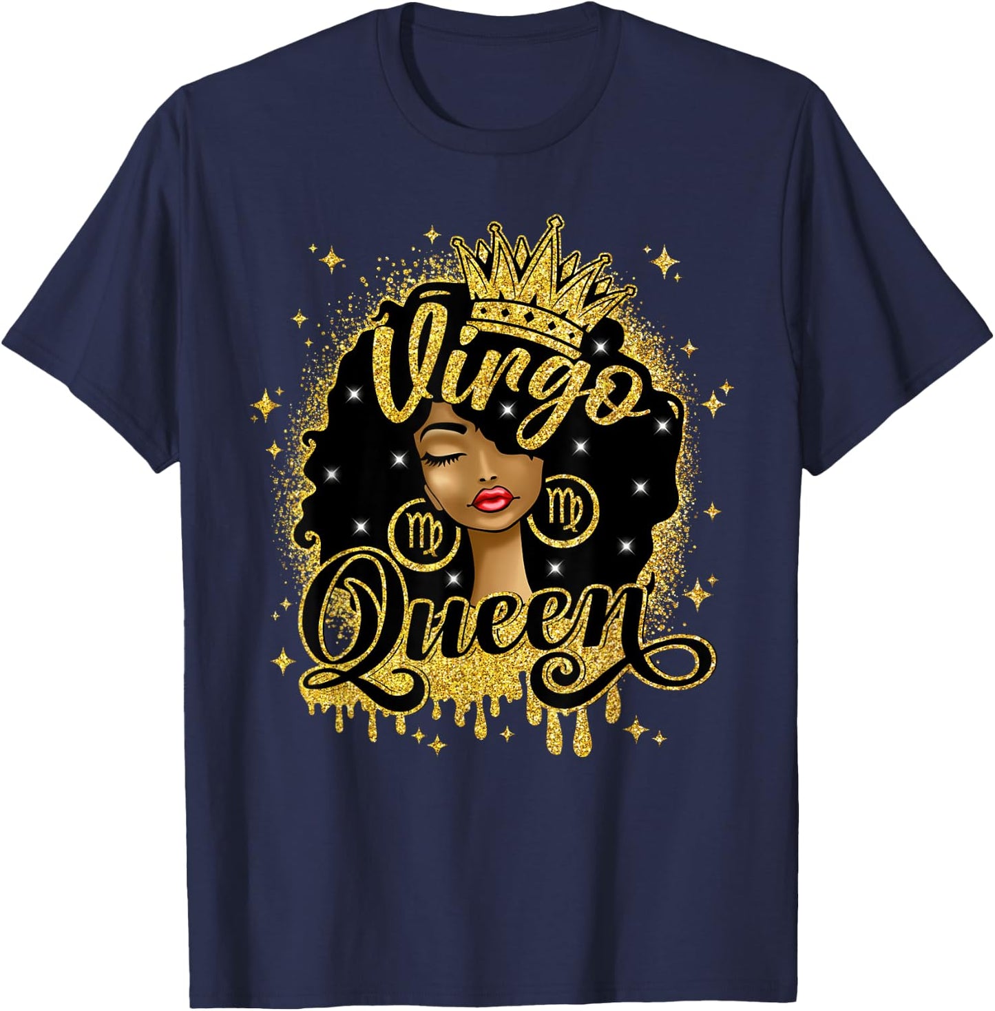 Virgo Queen Afro Natural Hair Girl Black Woman Zodiac T-Shirt - T-Shirt | Navy