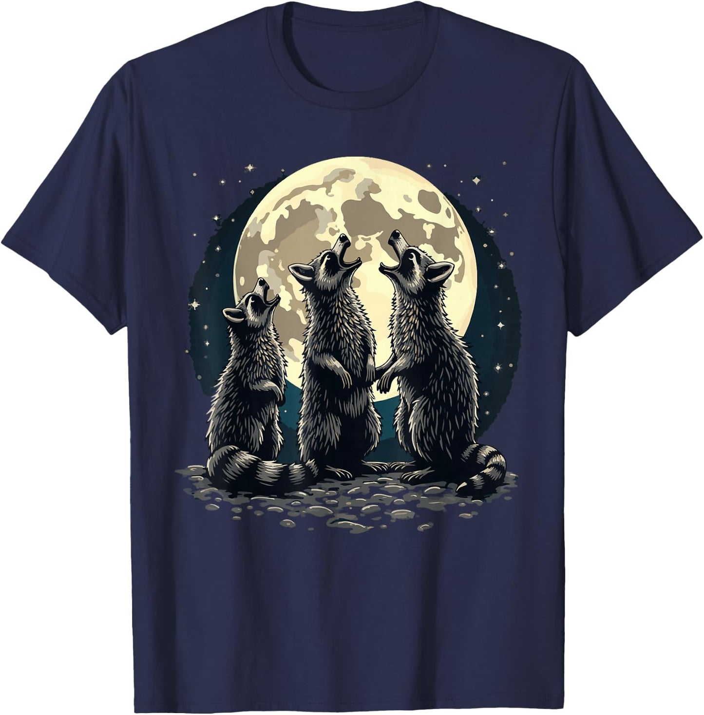 3 Racoons Moon Howling Raccoon Funny Raccoon T-Shirt - T-Shirt | Navy