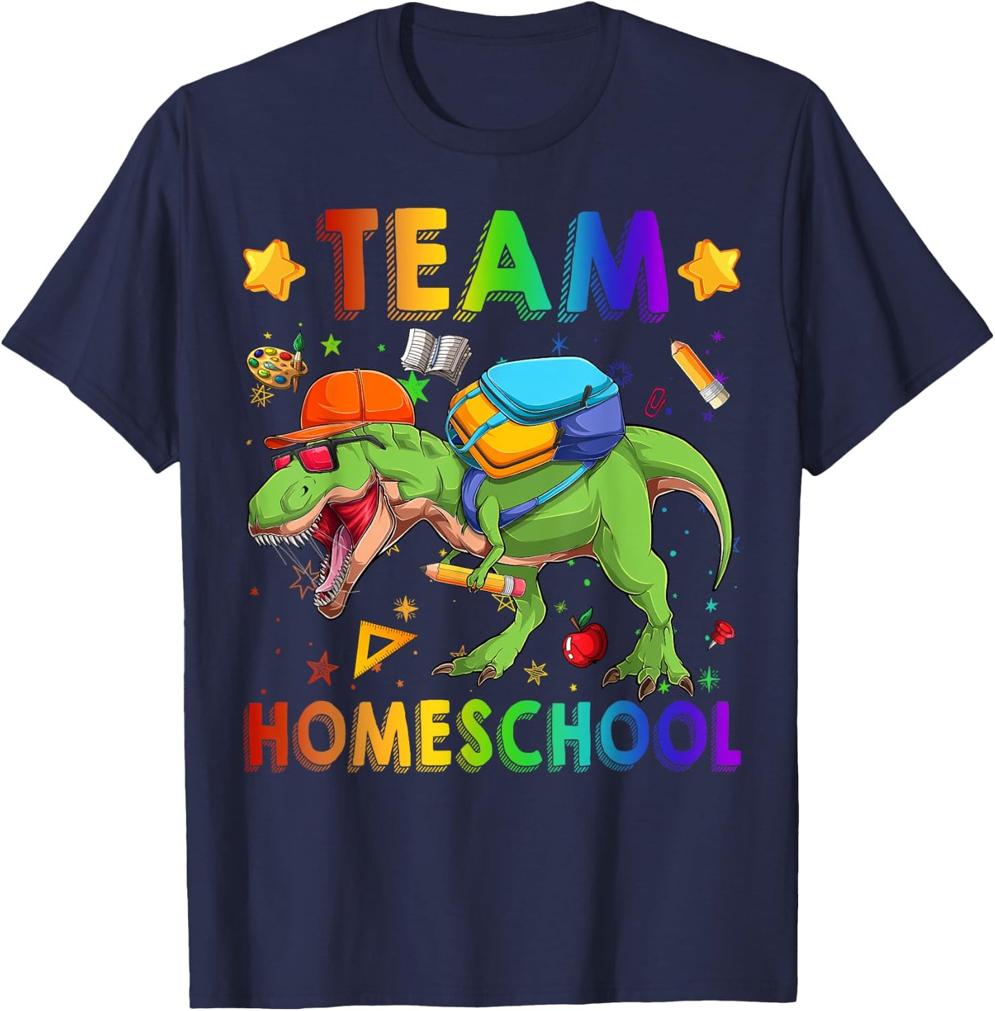 Team Homeschool Student T Rex Dinosaur Lovers Back To School T-Shirt - T-Shirt | Navy
