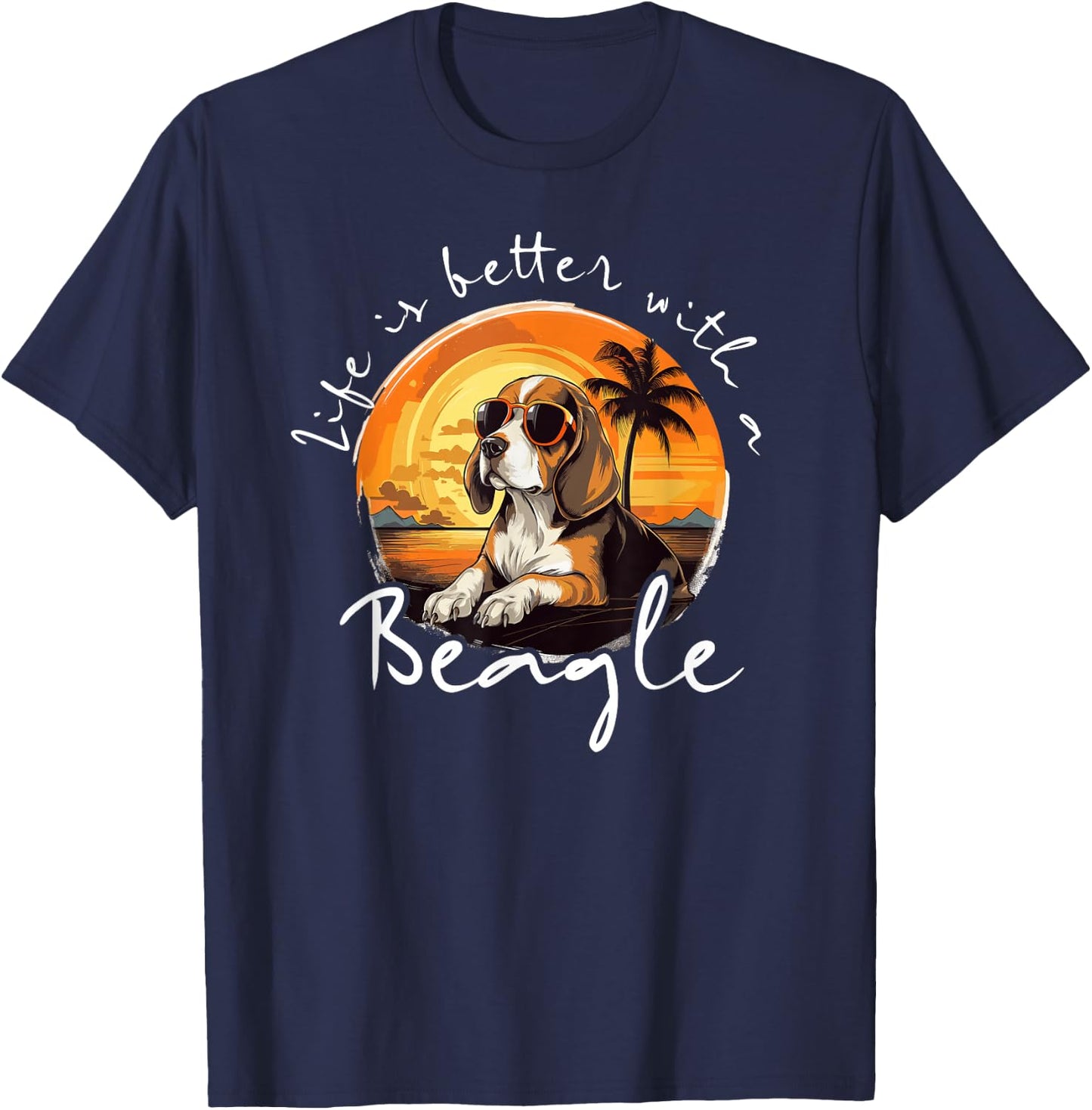 Life is better with a Beagle Vintage funny Dog Beagle Lover T-Shirt - T-Shirt | Navy