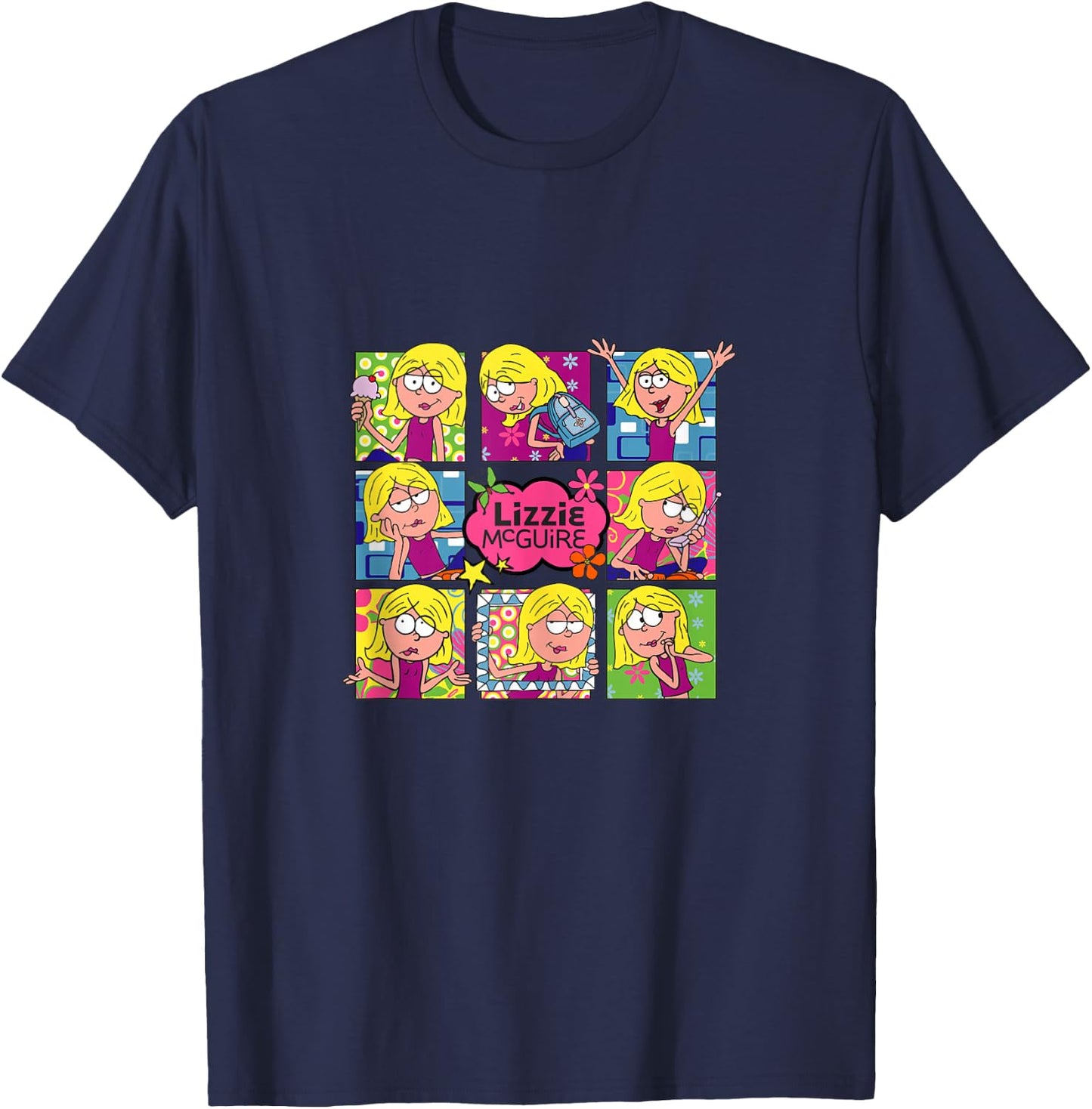 Disney Lizzy McGuire Multi Lizzie's Moods Big Chest Panels T-Shirt - T-Shirt | Navy