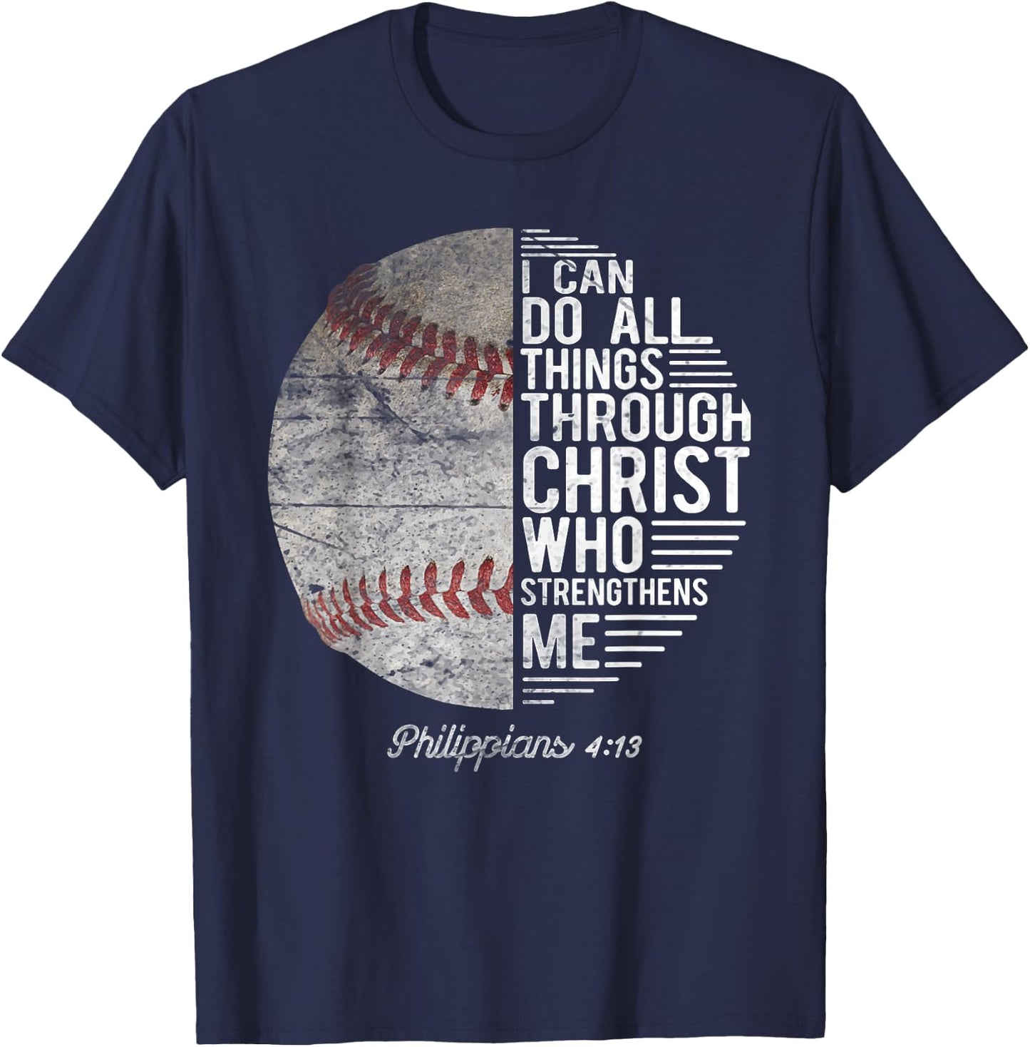 Christian Baseball Men Boys Kids Philippians Religious Gifts T-Shirt - T-Shirt | Navy