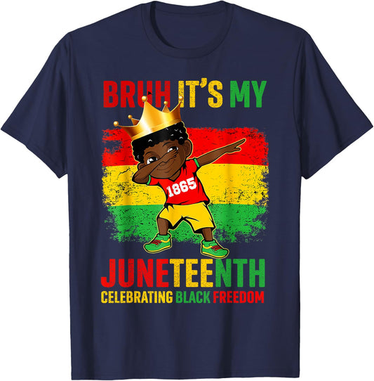 Bruh It's My Juneteenth Celebrating Black Freedom Kids Retro T-Shirt - T-Shirt | Navy