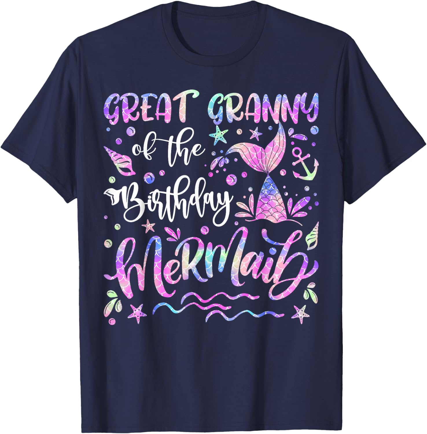 Great Granny Of The Birthday Mermaid Matching Family T-Shirt - T-Shirt | Navy