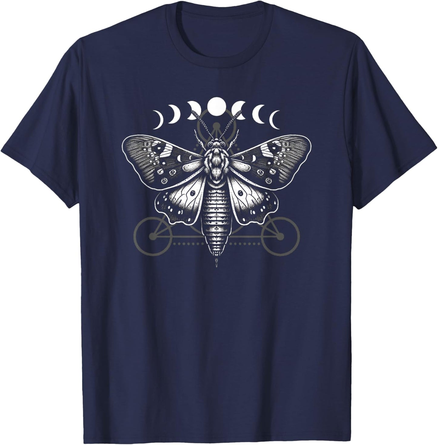 Moth Moon Cycles And Sacred Geometry Wiccan Nature Goth T-Shirt - T-Shirt | Navy