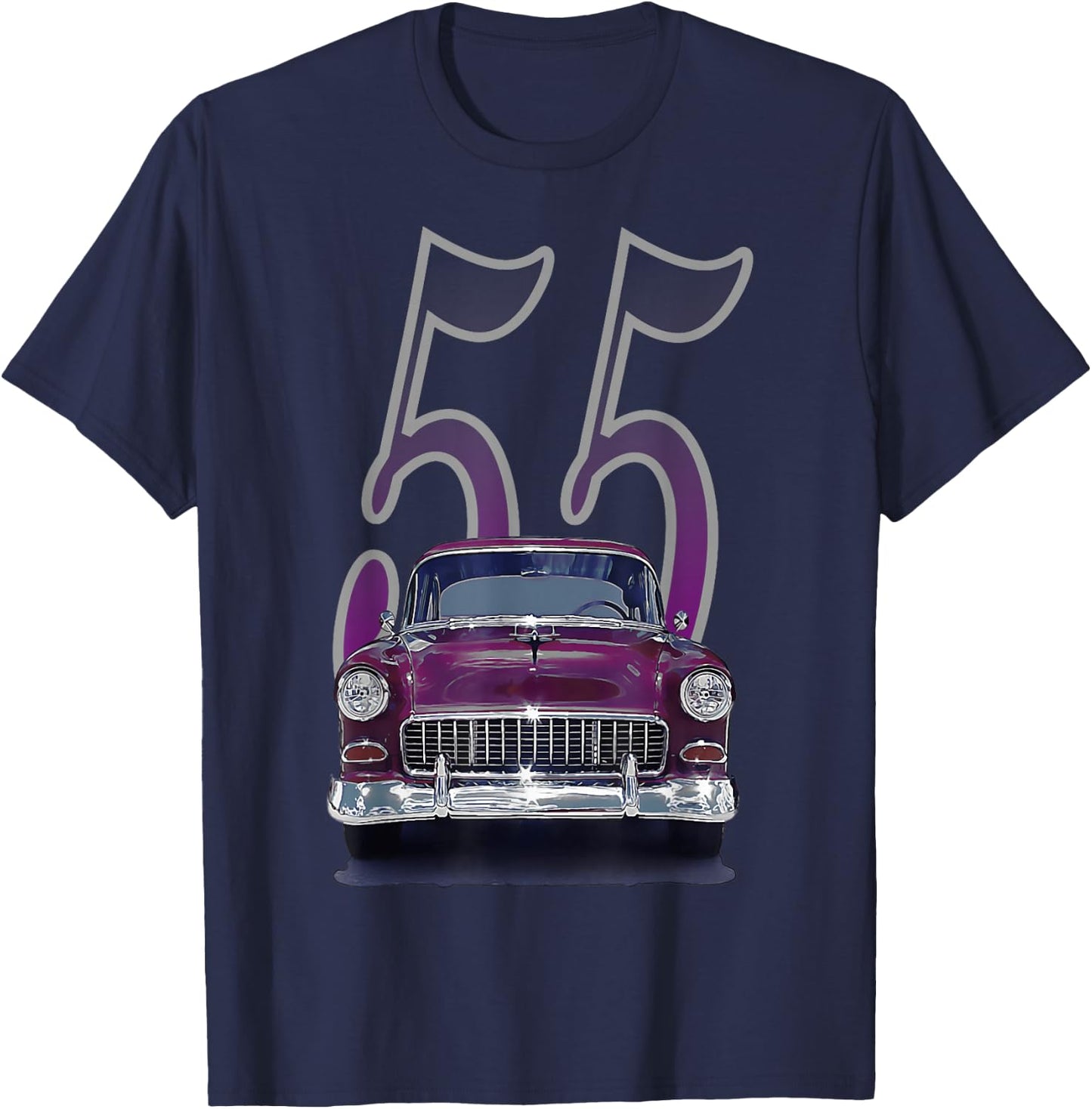 1955 55 Chevys Bel Air Classic Vintage Muscle Car Front View T-Shirt - T-Shirt | Navy