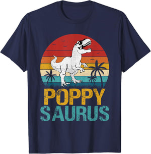 Vintage Poppy Saurus T Rex Dinosaur Gifts For Father's Day T-Shirt - T-Shirt | Navy