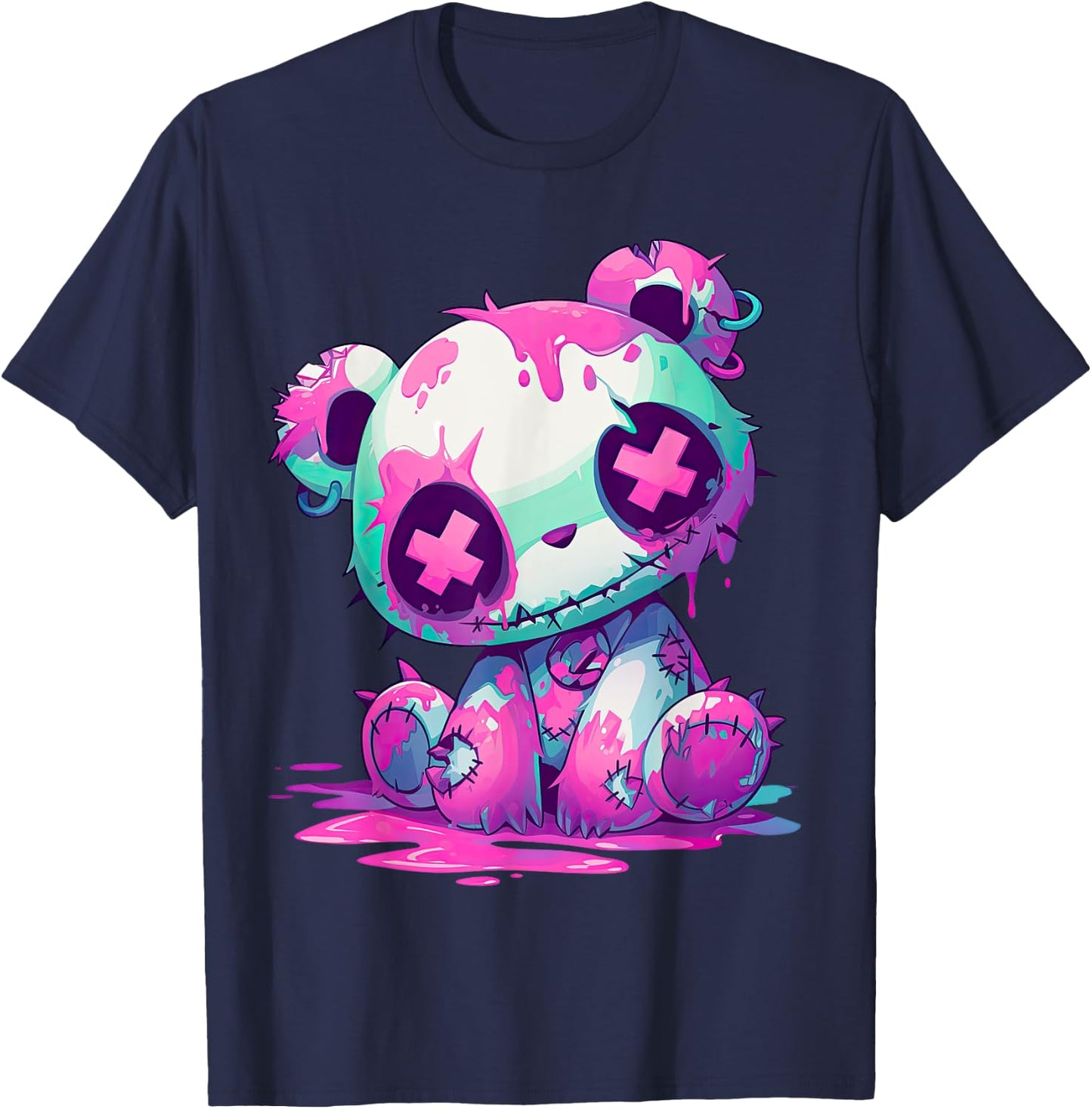 Kawaii Pastel Goth Creepy Cute Pink Zombie Panda T-Shirt - T-Shirt | Navy