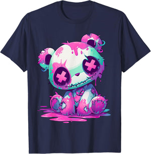 Kawaii Pastel Goth Creepy Cute Pink Zombie Panda T-Shirt - T-Shirt | Navy