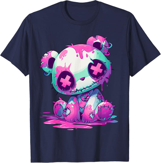 Kawaii Pastel Goth Creepy Cute Pink Zombie Panda T-Shirt - T-Shirt | Navy